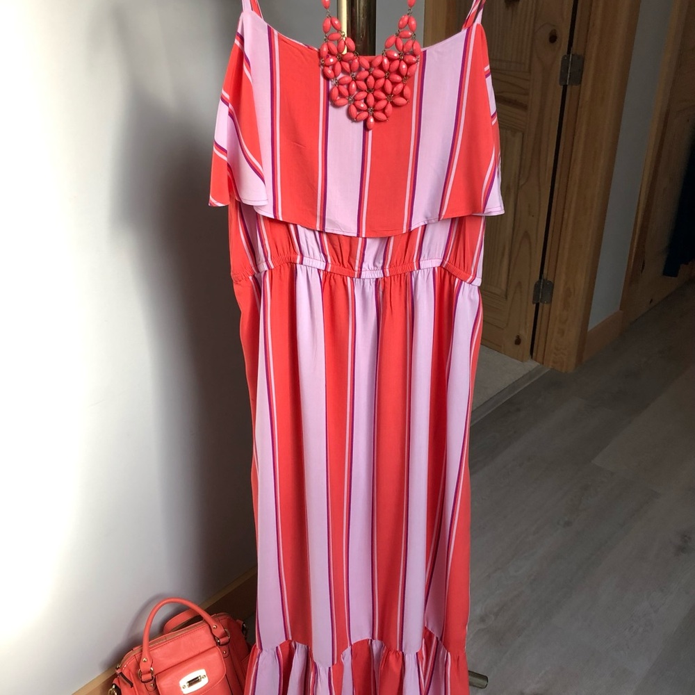 Old Navy Striped Ruffled Summer Maxi Dress Sundress Size XL